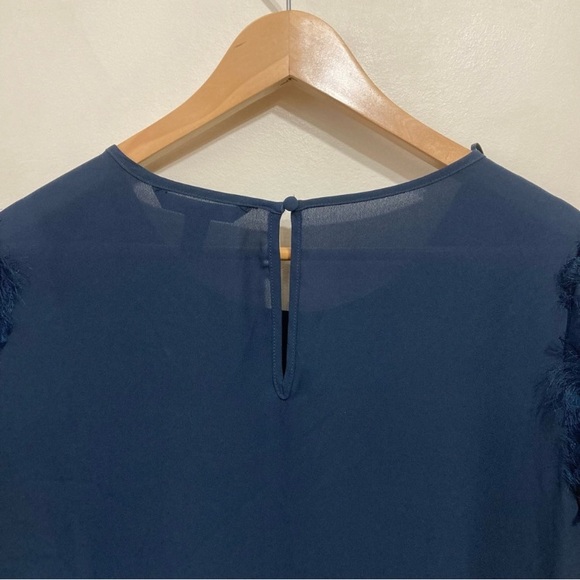 Long Tall Sally Peacock Shimmer Fringe Blouse Size 8 Teal Blue Art Deco Pattern - Picture 6 of 10